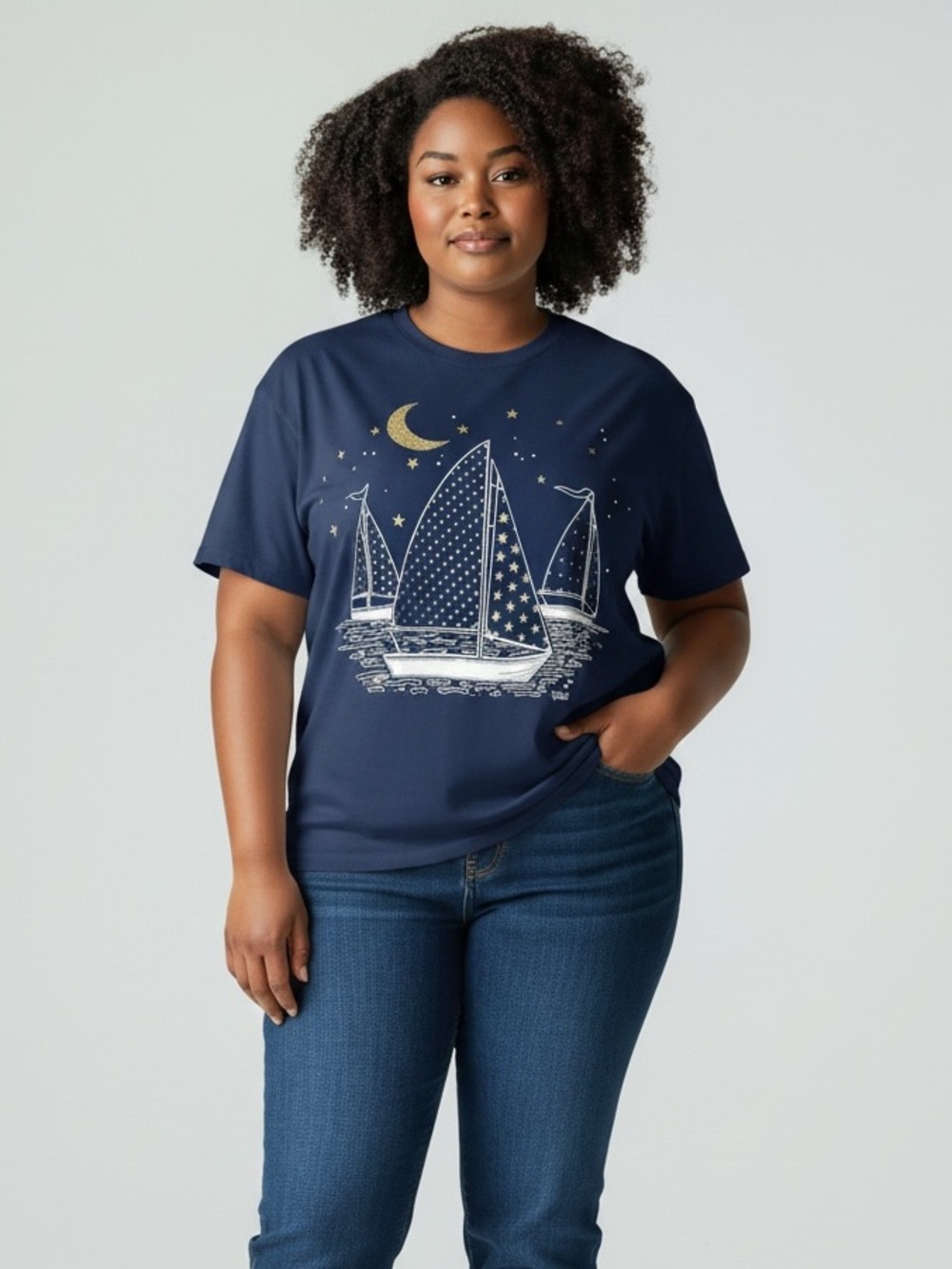 Vintage Sailboat Graphic Night Sky Graphic Tee – Hanes Heavyweight XL